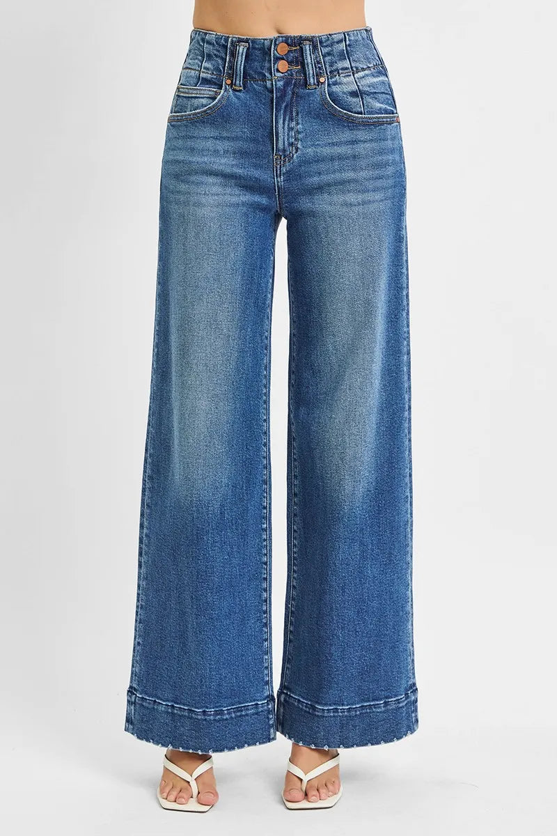 Image of RISEN Full Size High Rise Ankle Wide Seam Detailed Jeans Plus Size | Queeble.shop
