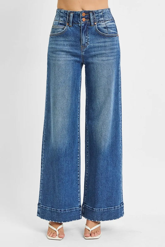 Image of RISEN Full Size High Rise Ankle Wide Seam Detailed Jeans Plus Size | Queeble.shop