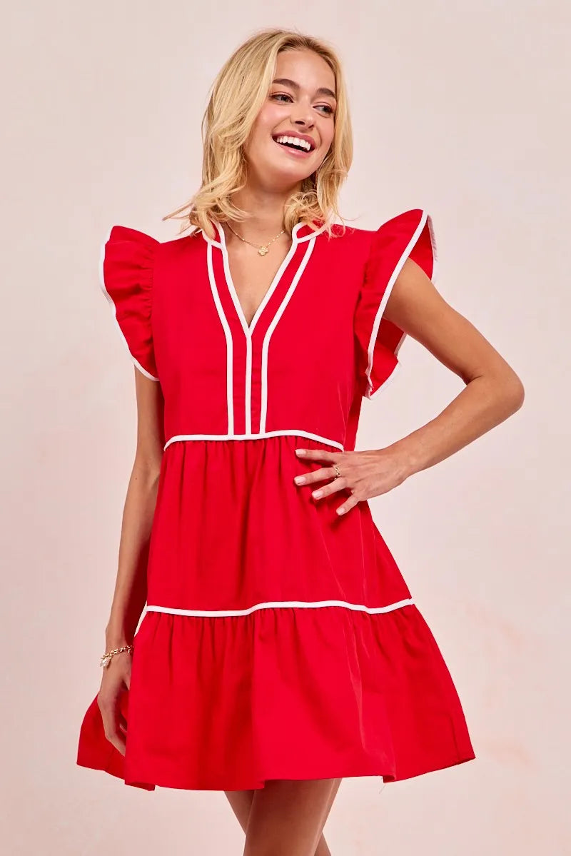 Image of BiBi Gameday Theme Contrast Binding Ruffled Dress | Queeble.shop