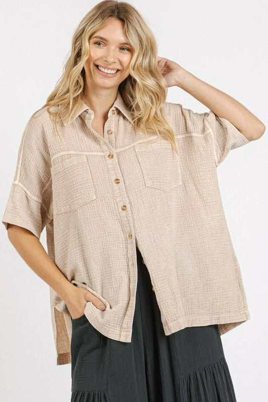 Image of Mittoshop Mineral Wash Gauze Oversized Short Sleeve Shirt | Queeble.shop