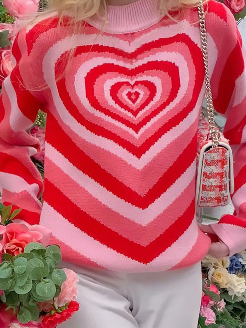 Image of Heart Mock Neck Long Sleeve Sweater | Queeble.shop