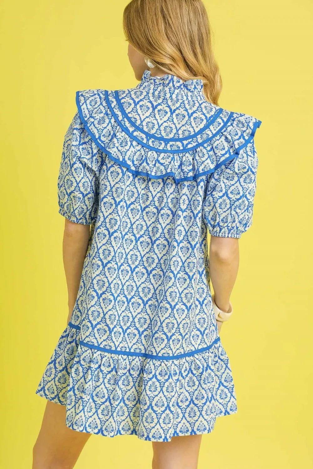 Image of Umgee Ruffled Printed Puff Sleeve Mini Dress | Queeble.shop