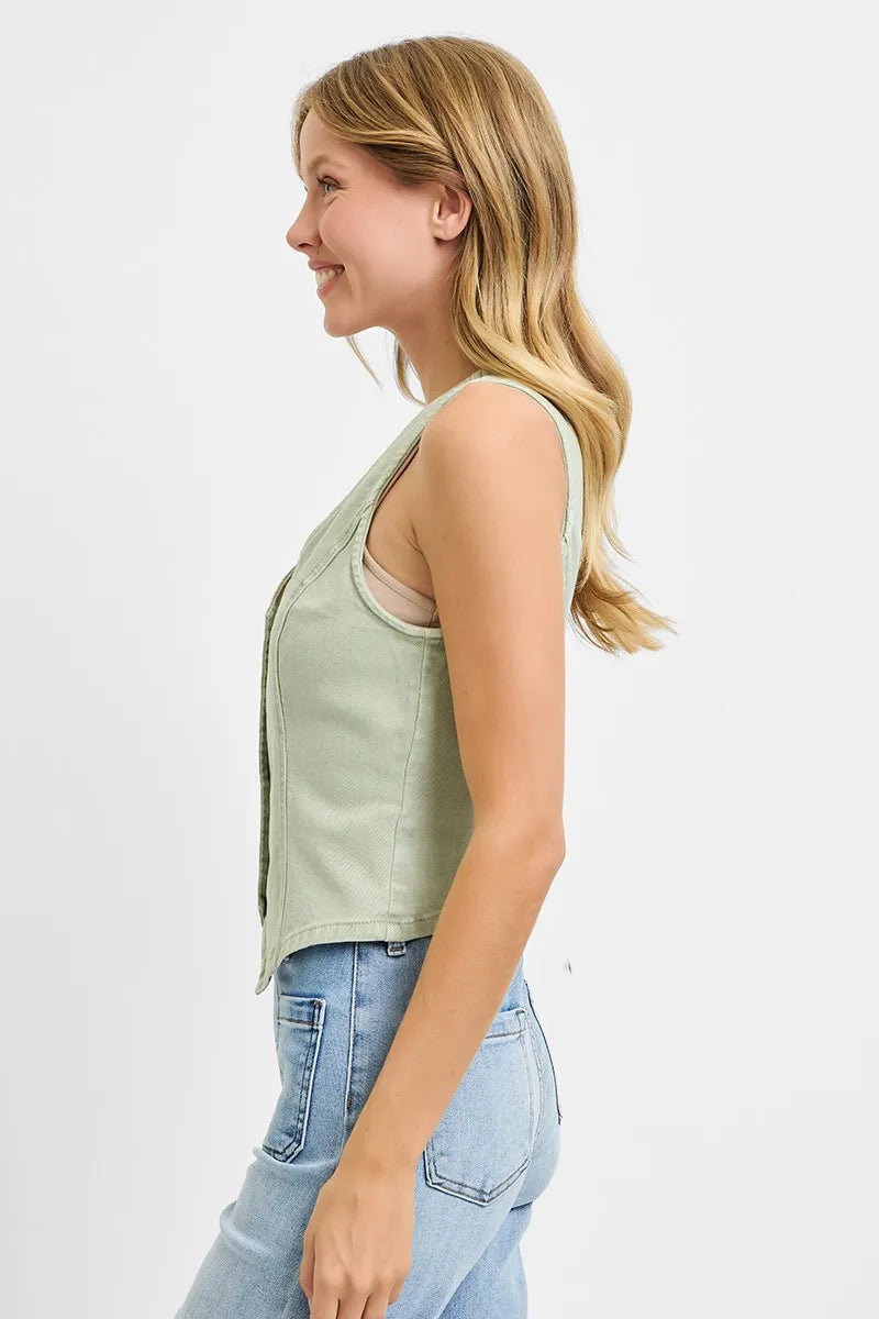 Image of RISEN Full Size V Neck Button Down Vest Plus Size | Queeble.shop