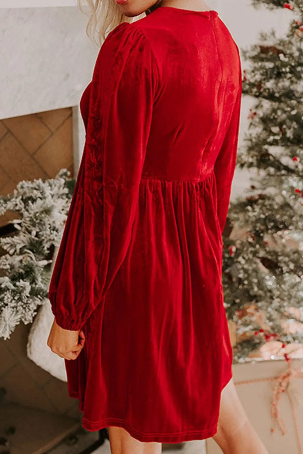 Image of Velvet Bow Front Balloon Sleeve Dress | Queeble.shop