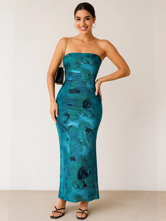 Image of Printed Side Slit Tube Dress | Queeble.shop