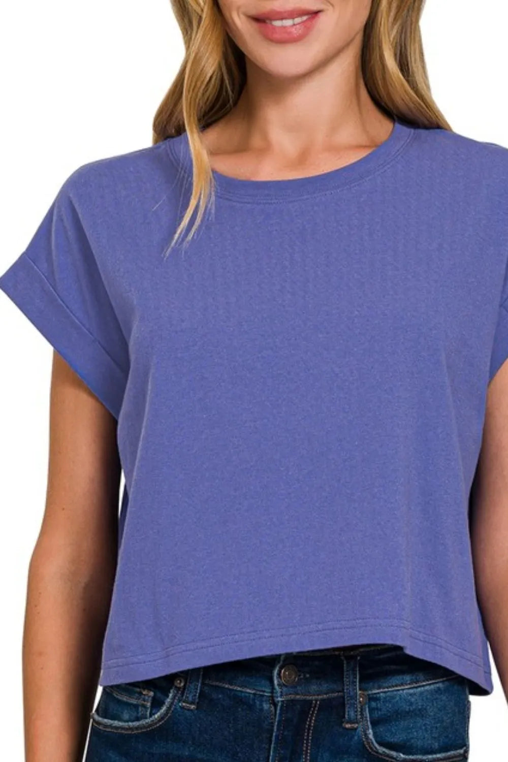 Image of Zenana Cotton Folded Sleeve Top | Queeble.shop