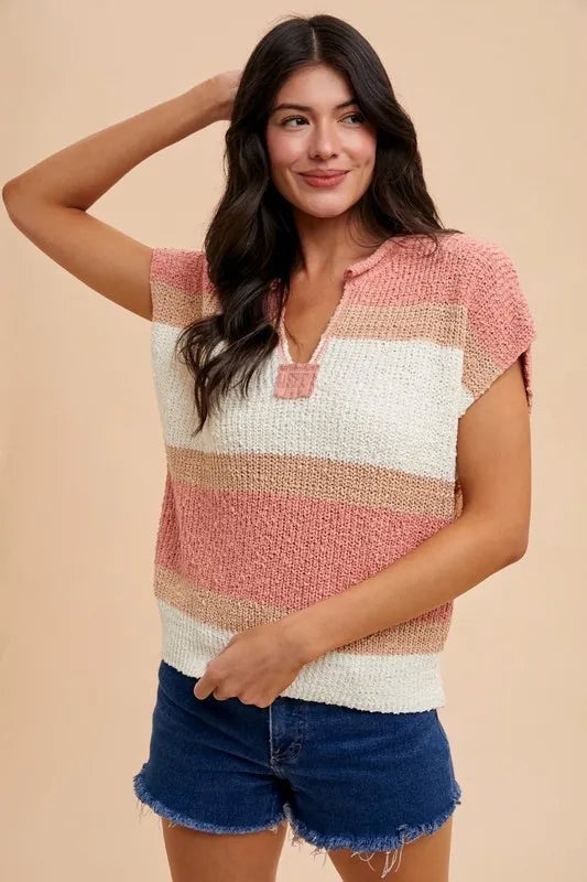 Image of Annie Wear Low Gauge Color Block Textured Sweater Top | Queeble.shop
