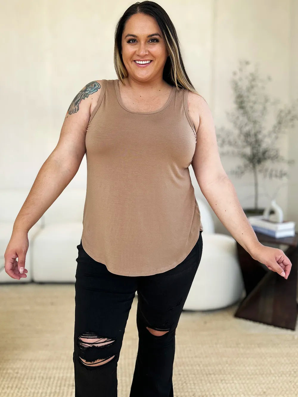 Image of Basic Bae Full Size Round Neck Curved Hem Tank | Queeble.shop
