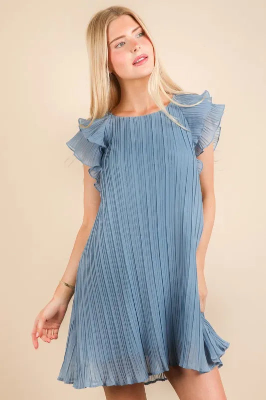 Image of VERY J Plus Size Ruffle Sleeve Pleated Woven Mini Dress | Queeble.shop