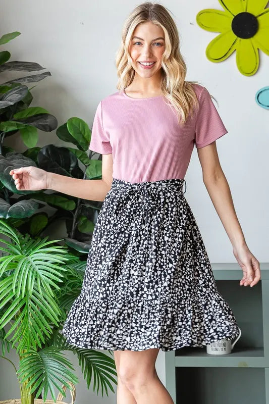 Image of Heimish Full Size Short Sleeve Solid And Animal Print Mini Dress Plus Size | Queeble.shop