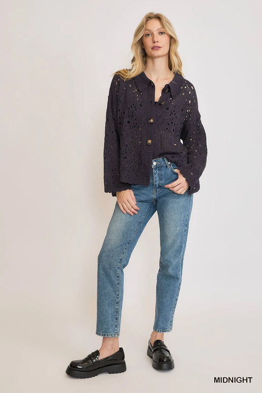 Image of Umgee Hollow Out Button Down Cardigan | Queeble.shop