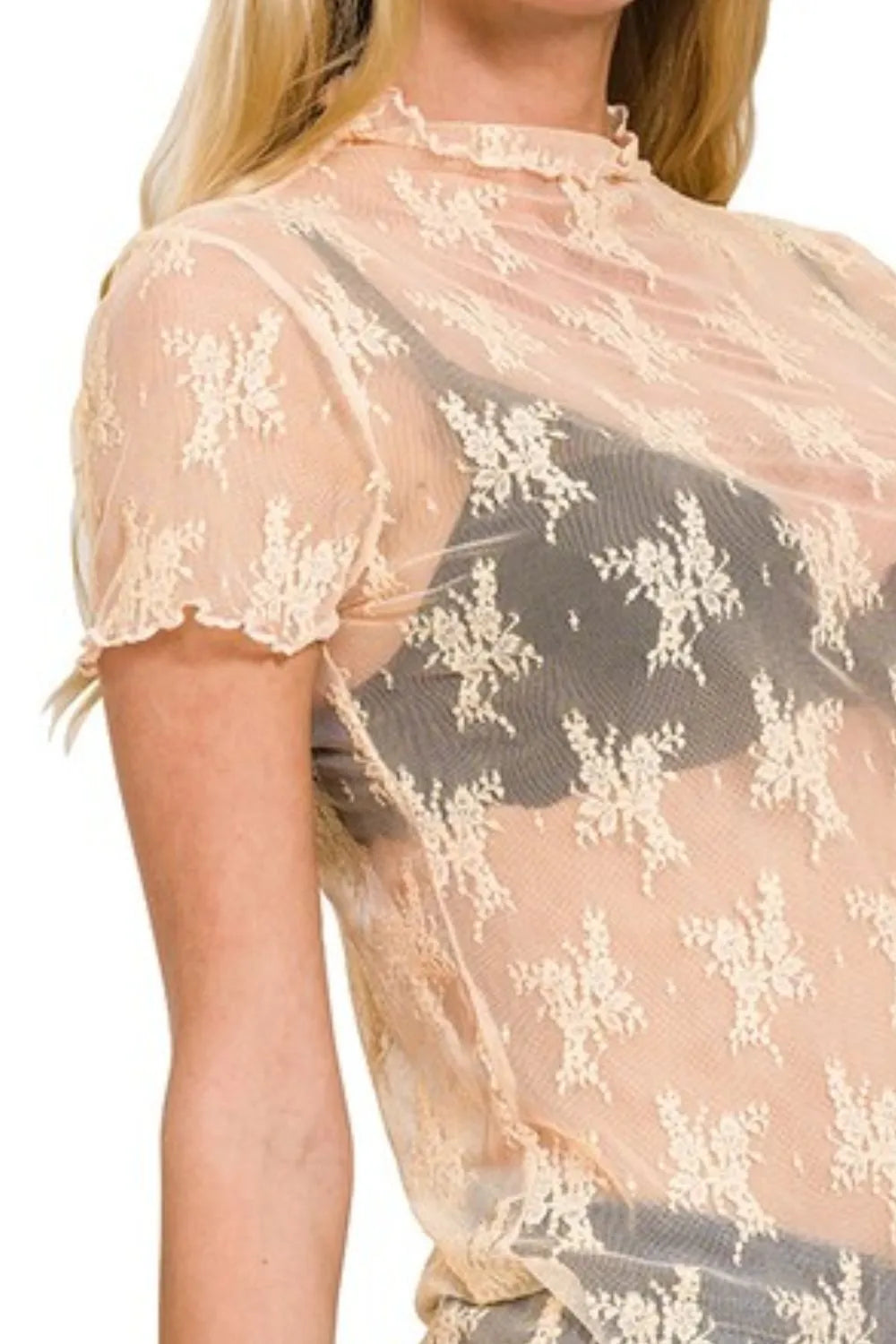 Image of Zenana Lace See-through Layering Short Sleeve Top | Queeble.shop
