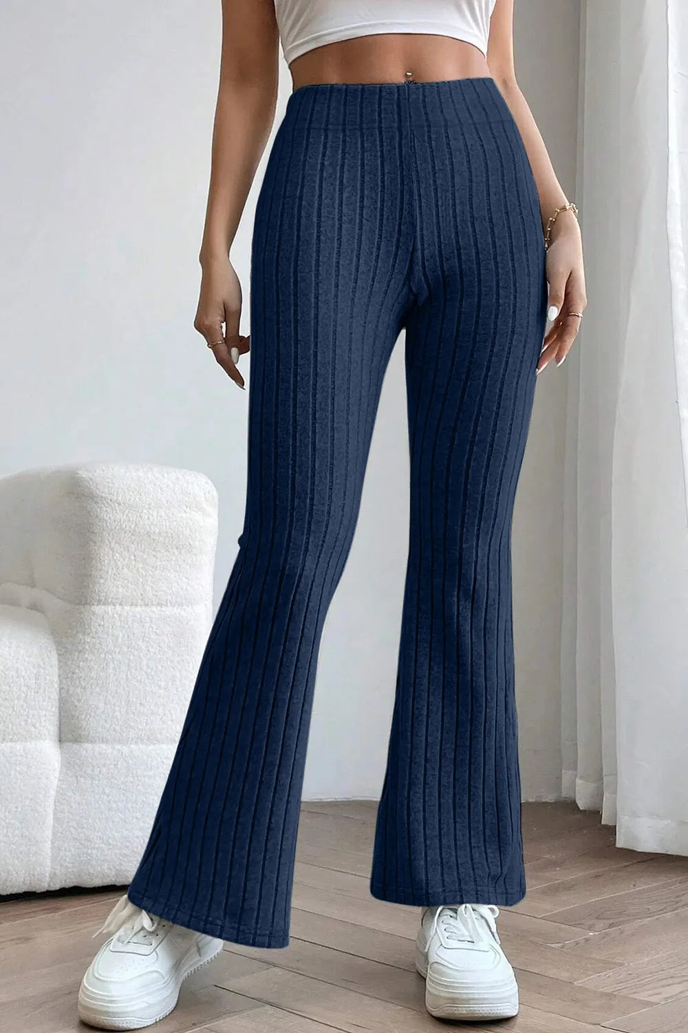 Image of Basic Bae Full Size Ribbed High Waist Flare Pants | Queeble.shop
