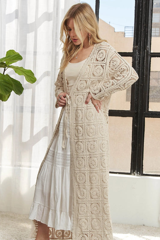 Image of ADORA Long Sleeves Crochet Elastic Cardigan | Queeble.shop