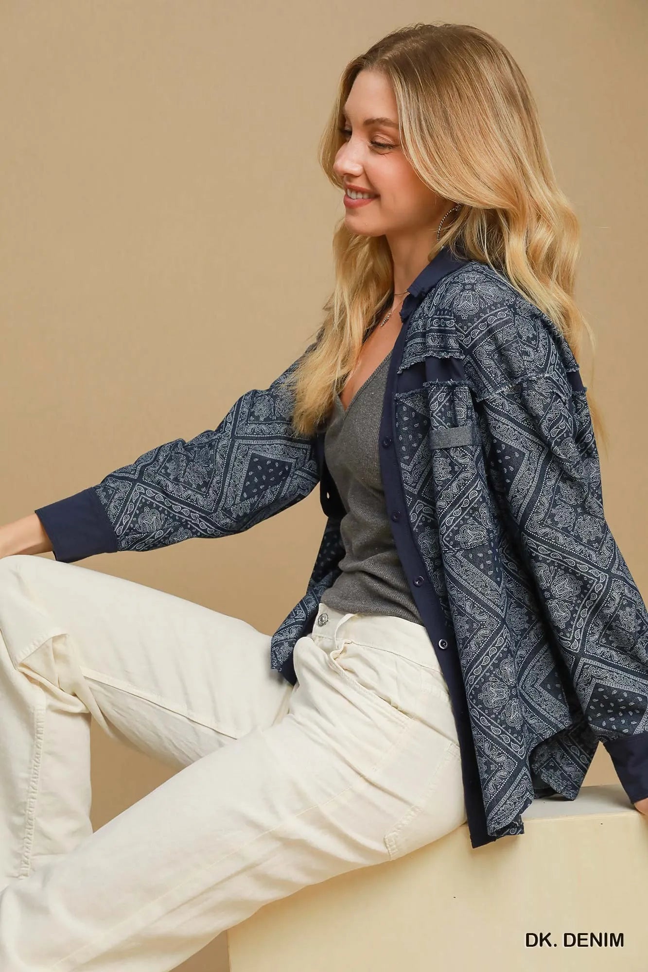 Image of Umgee Paisley Print Denim Shirt Jacket | Queeble.shop