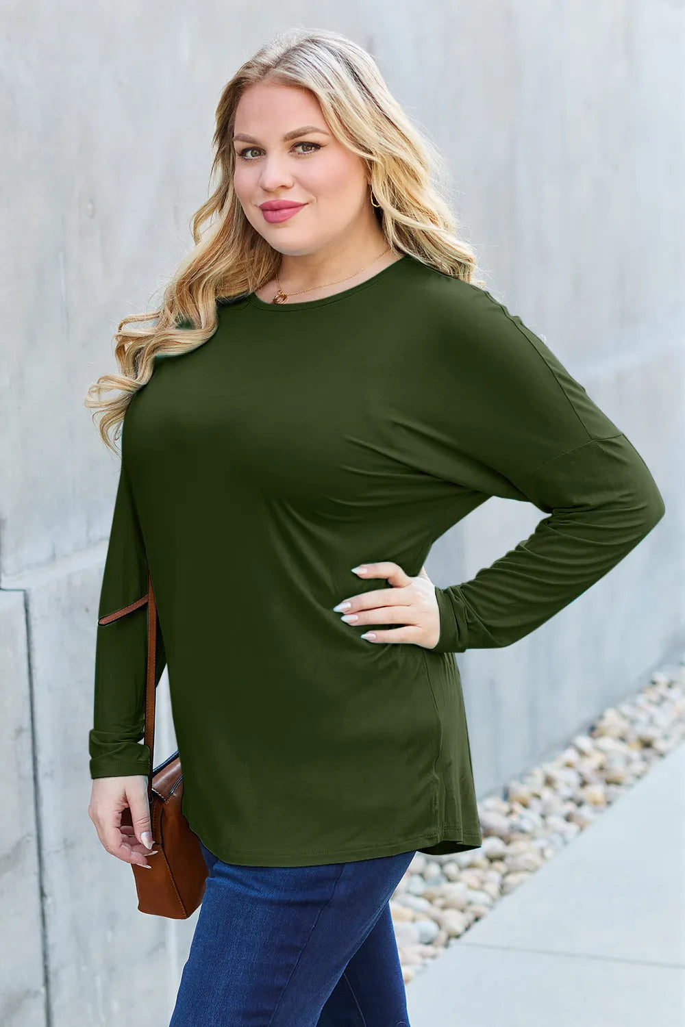 Image of Basic Bae Full Size Round Neck Dropped Shoulder T-Shirt | Queeble.shop