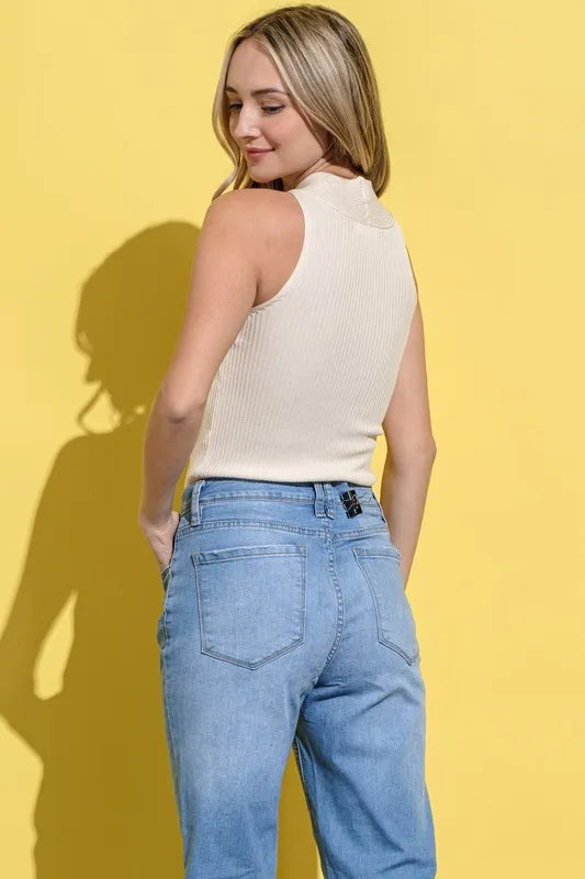 Image of And The Why Basic Rib Cross Halter Neck Tank Top | Queeble.shop