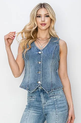 Image of RISEN Full Size V-Neck Button Down Vest Plus Size | Queeble.shop