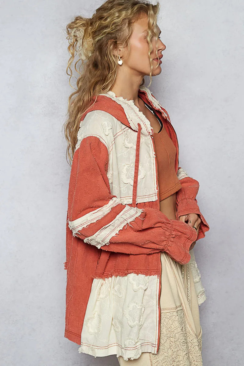 Image of POL Raw Hem Color Block Hooded Jacket | Queeble.shop