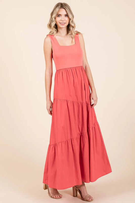 Image of Mittoshop Mix Media Square Neck Maxi Dress | Queeble.shop