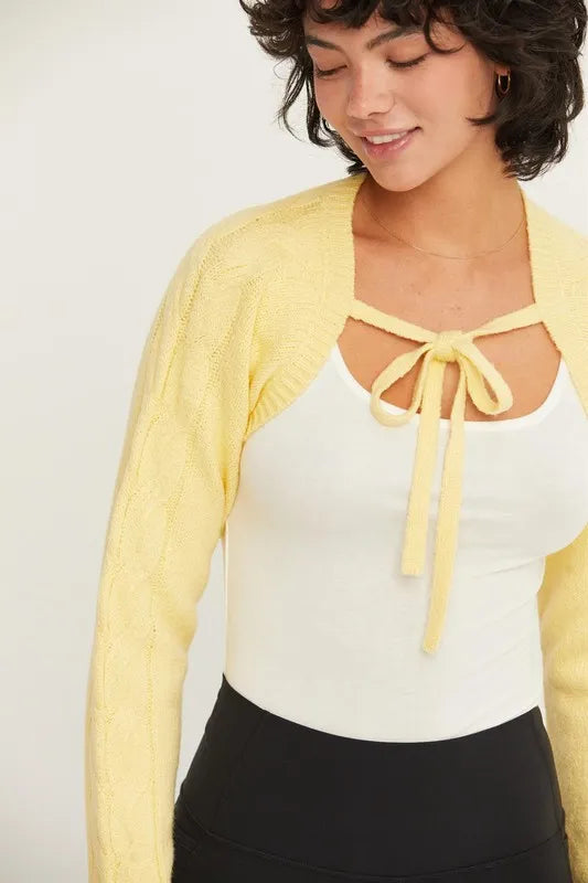 Image of HYFVE Cable-Knit Tie-Front Shrug | Queeble.shop