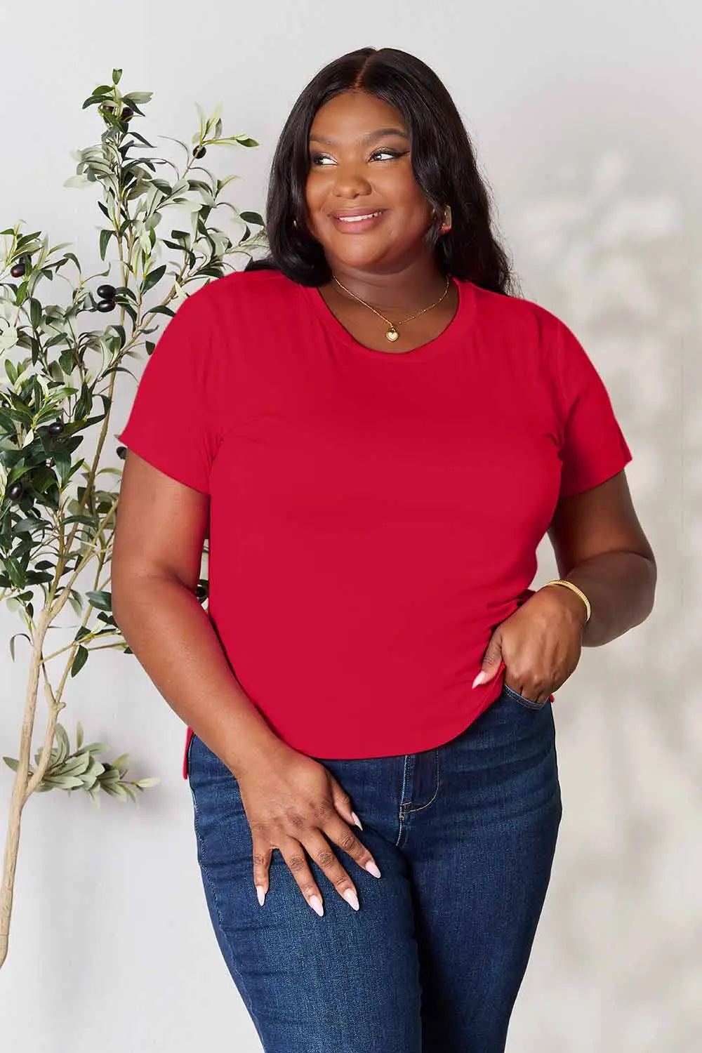 Image of Basic Bae Full Size Round Neck Short Sleeve T-Shirt | Queeble.shop