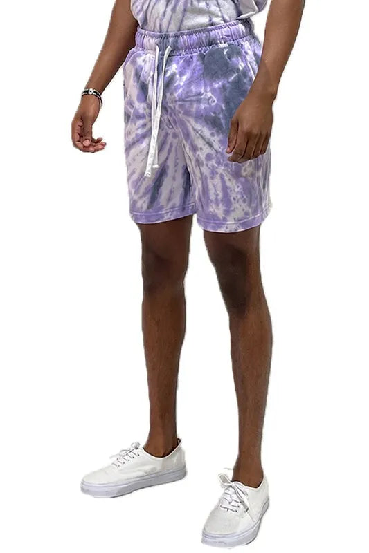 Image of WEIV Men's Full Size Cyclone Pinwheel Tie-dyed Sweat Shorts Plus Size | Queeble.shop