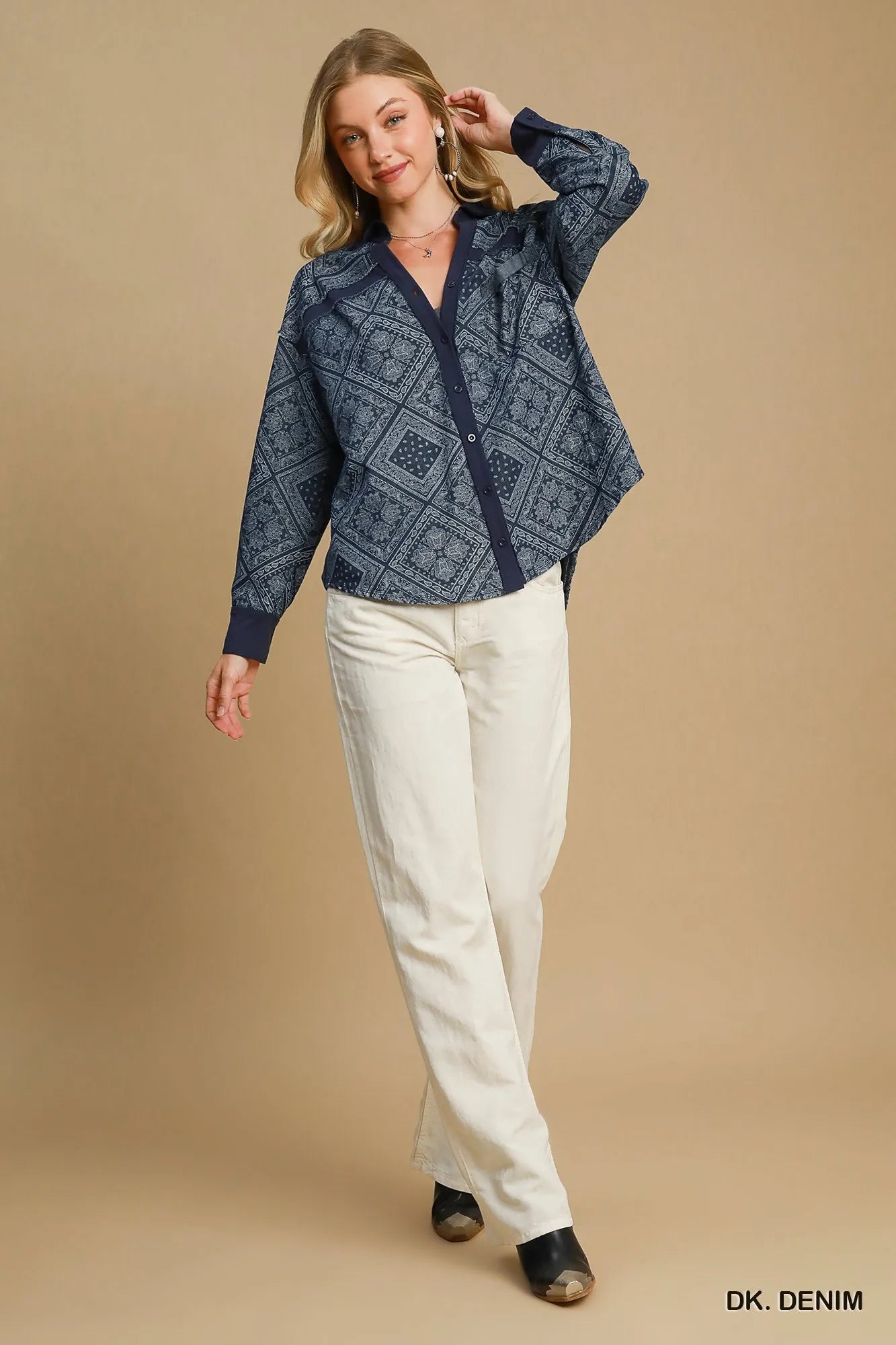 Image of Umgee Paisley Print Denim Shirt Jacket | Queeble.shop