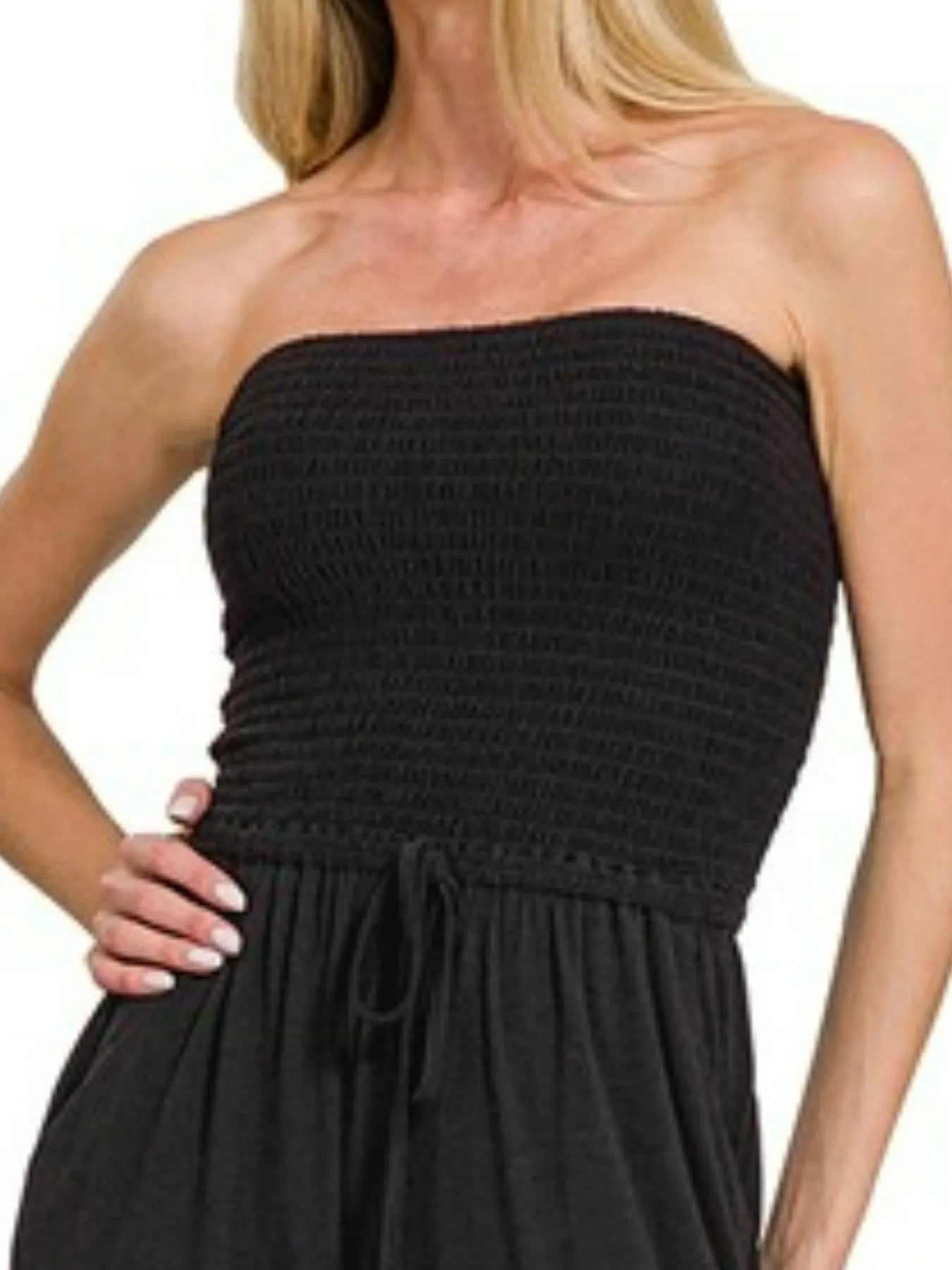 Image of Zenana Strapless Wide Leg Smocked Jumpsuit | Queeble.shop