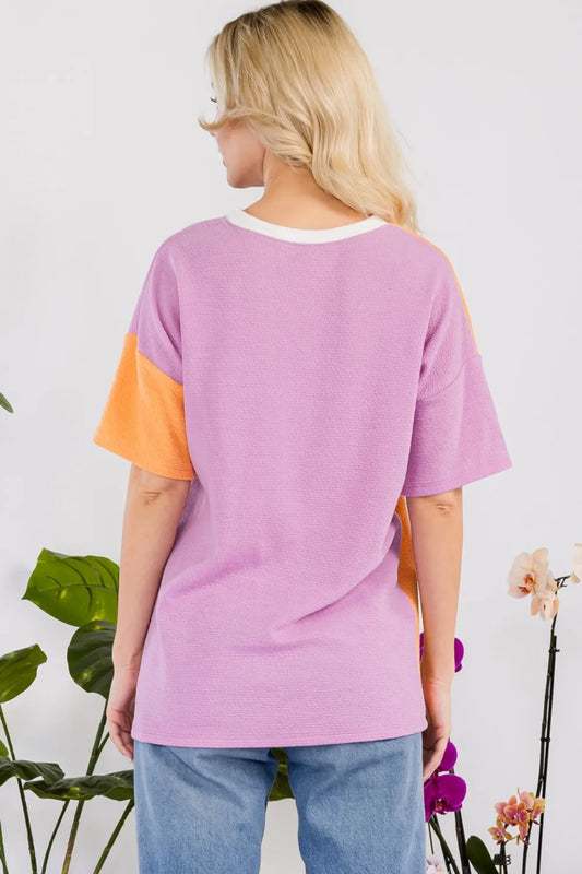 Image of Celeste Full Size Color Block Short Sleeve T-Shirt | Queeble.shop