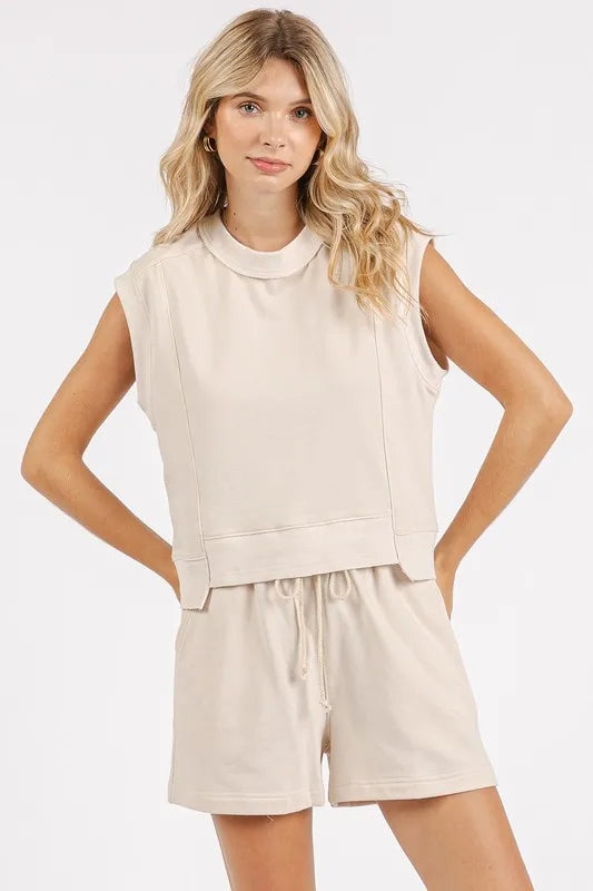 Image of Mittoshop French Terry Crew Neck Top and Shorts Set | Queeble.shop
