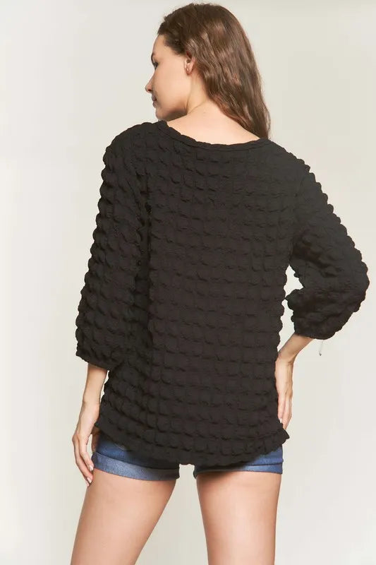 Image of ADORA Bubble Texture Round Neck Blouse | Queeble.shop