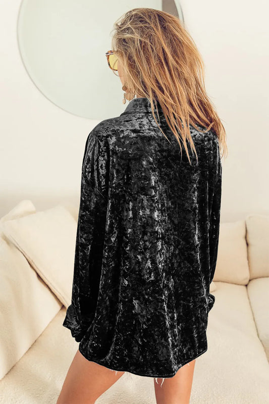 Image of BiBi Button Up Long Sleeve Velvet Shirt | Queeble.shop