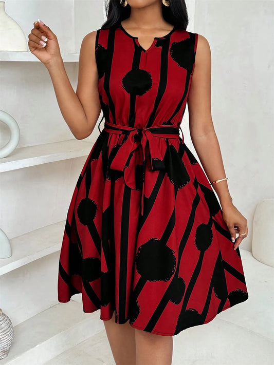 Image of Printed Sleeveless A-Line Dress | Queeble.shop