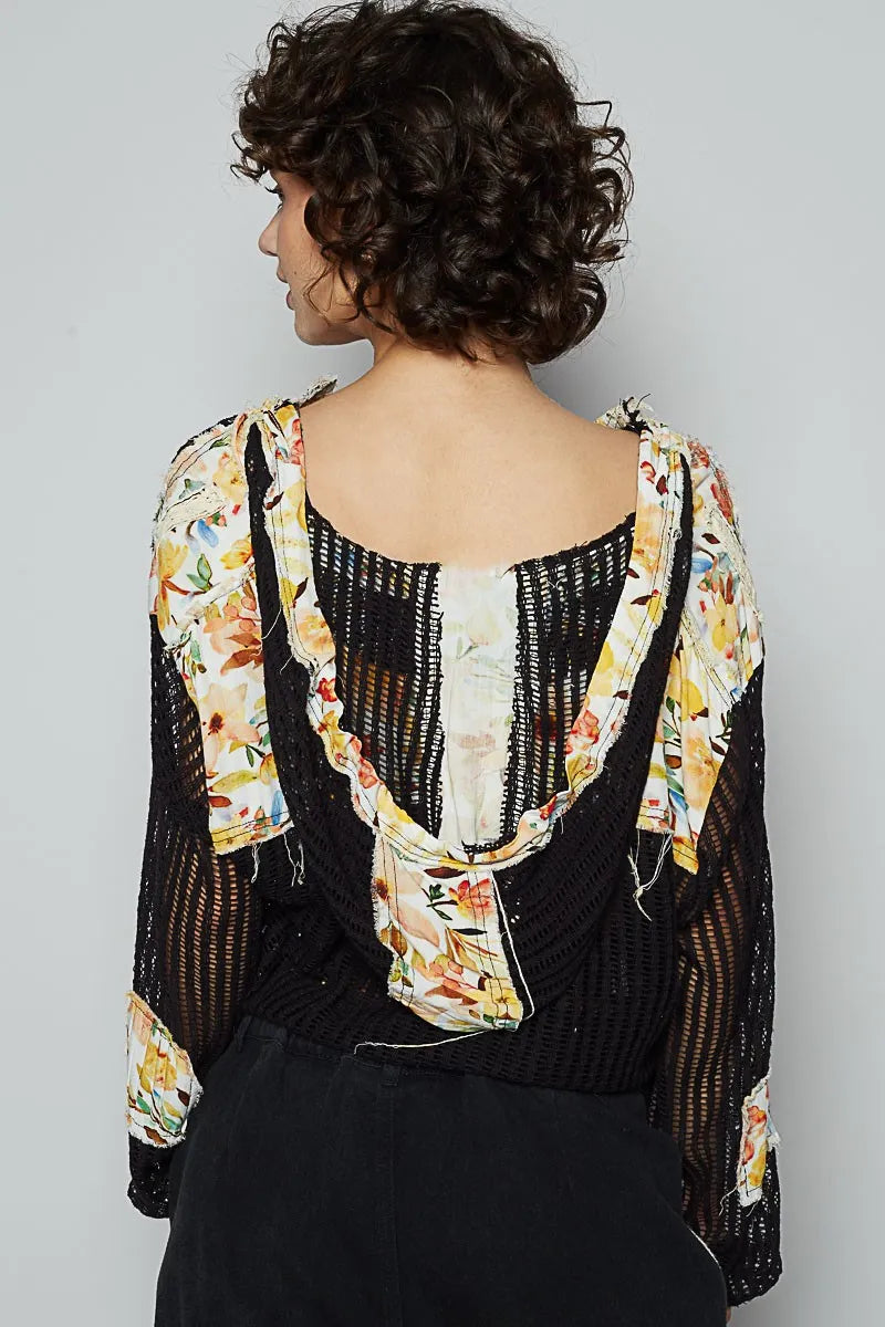 Image of POL Vintage Washed Crochet Hoodie Jacket With Patchwork | Queeble.shop