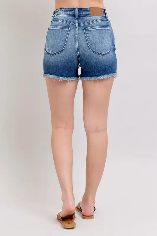 Image of Judy Blue Full Size V-Front Denim Shorts with Shield Pockets Plus Size | Queeble.shop