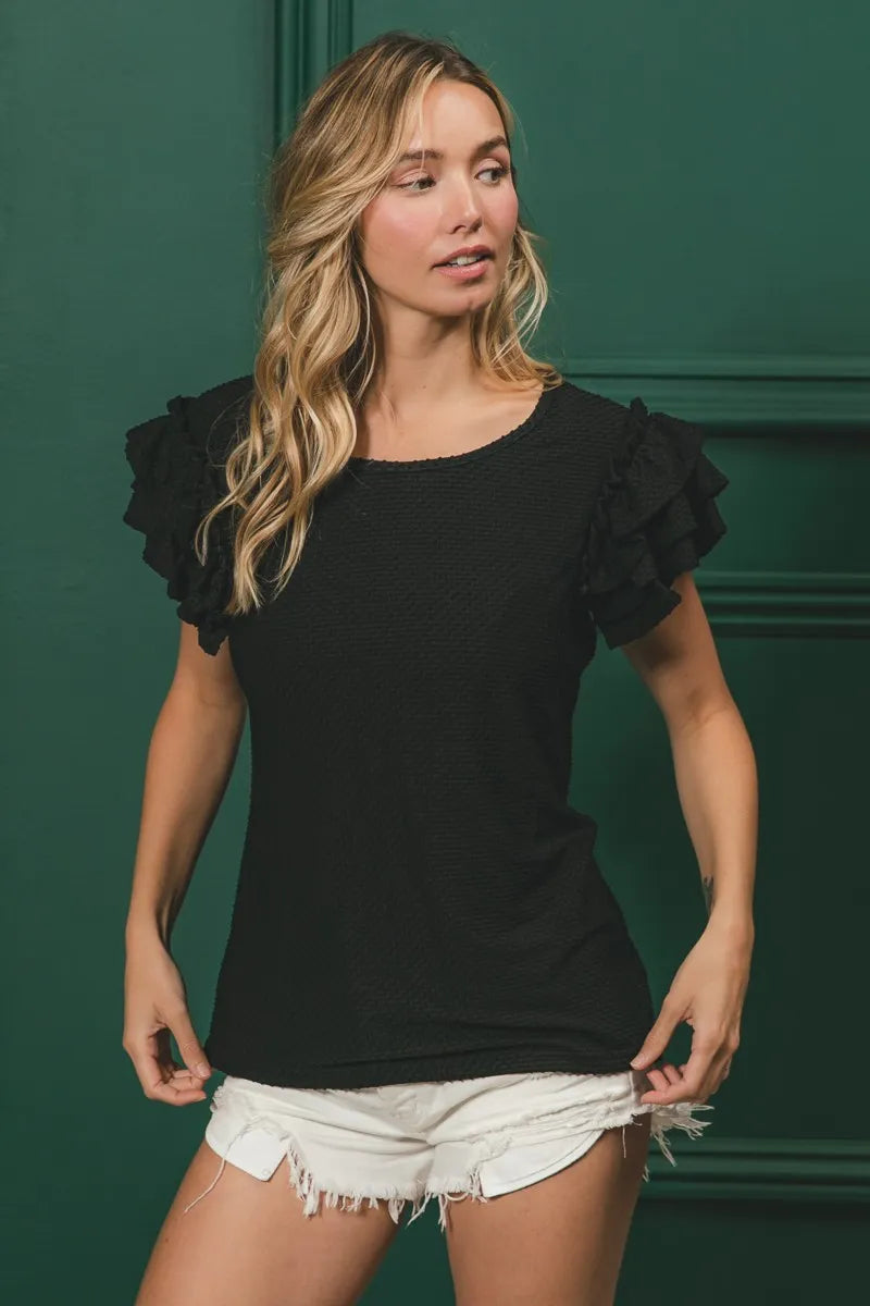 Image of BiBi Birdseye Texture Layered Ruffle Top | Queeble.shop