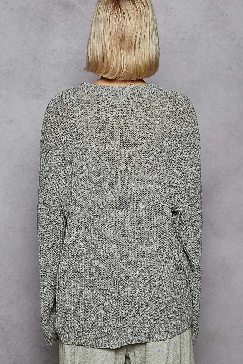 Image of POL Oversized V-Neck Knit Top | Queeble.shop