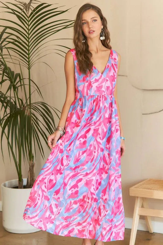 Image of ADORA Abstract Floral V-Neck Maxi Dress | Queeble.shop