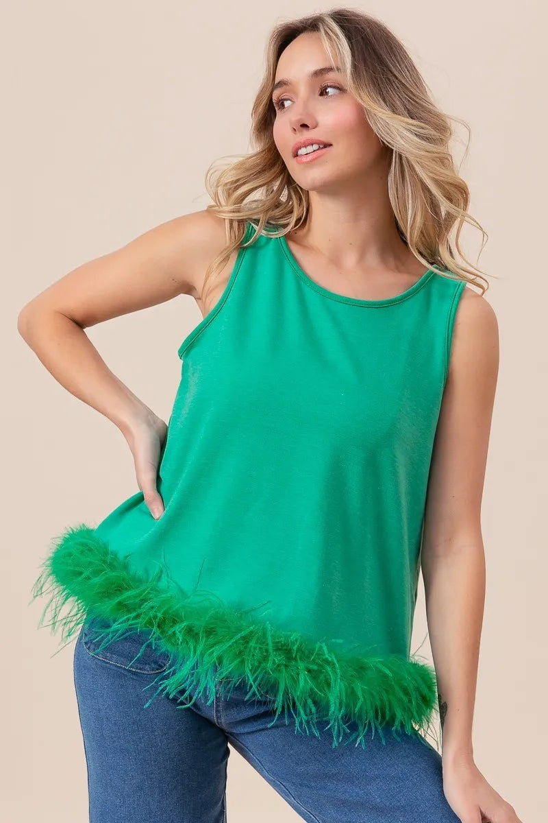 Image of BiBi French Terry Faux Feather Bottom Back Tied Top | Queeble.shop