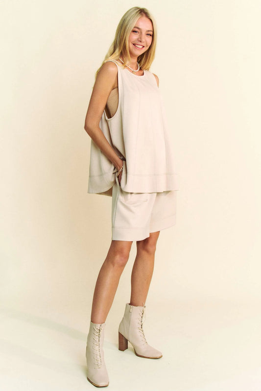 Image of Davi & Dani Contrast Seam Top and Short Set | Queeble.shop