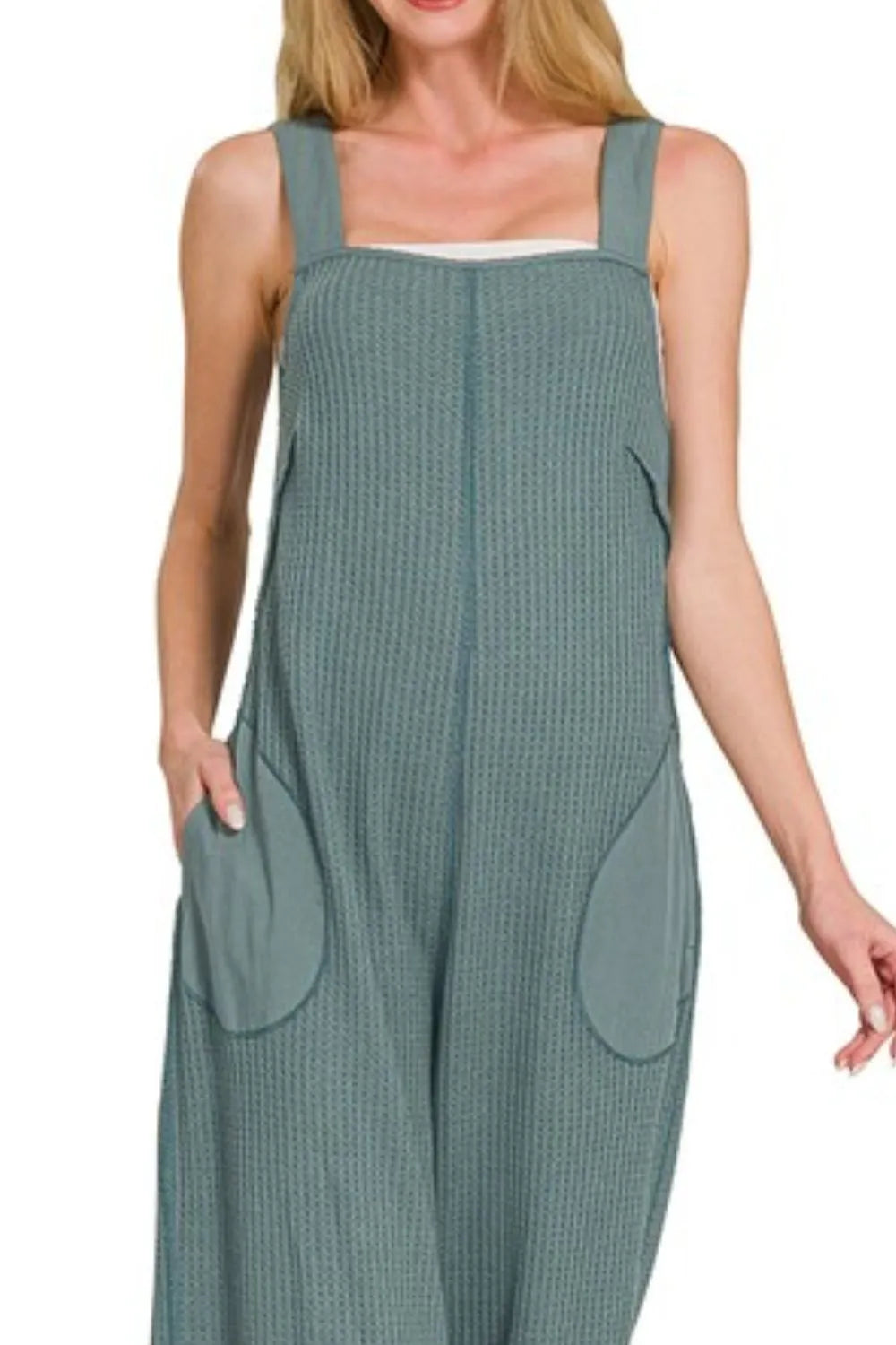 Image of Zenana Knit Waffle Wide Leg Overalls | Queeble.shop