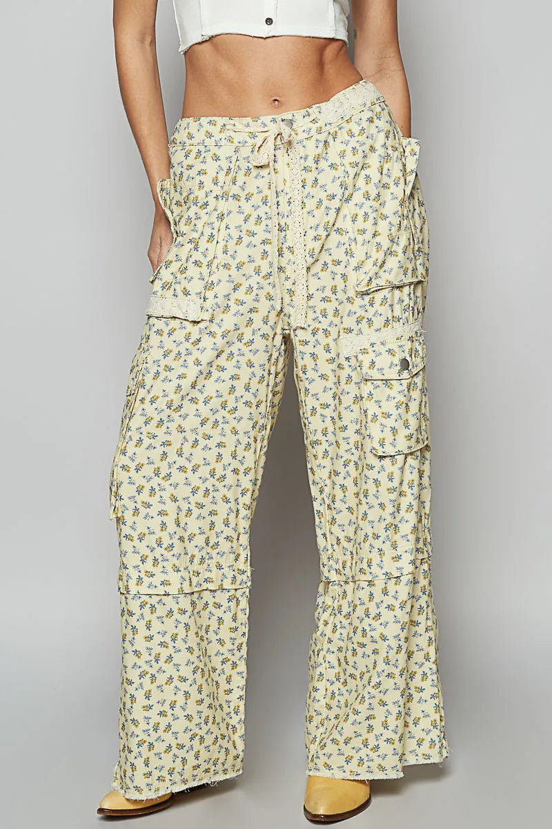 Image of POL Floral Cargo Wide Leg Pants with Lace Drawstring | Queeble.shop