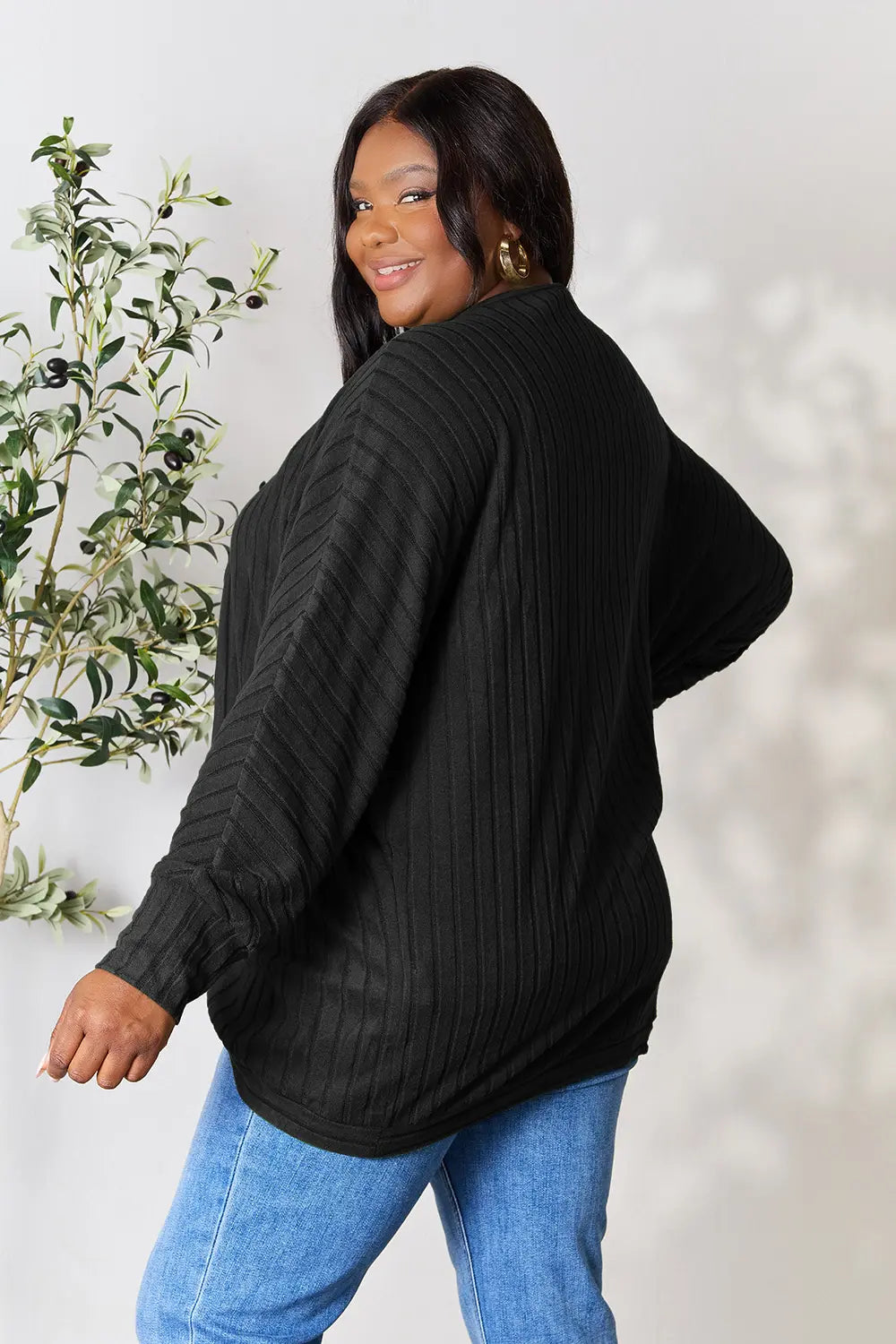 Image of Basic Bae Full Size Ribbed Cocoon Cardigan | Queeble.shop
