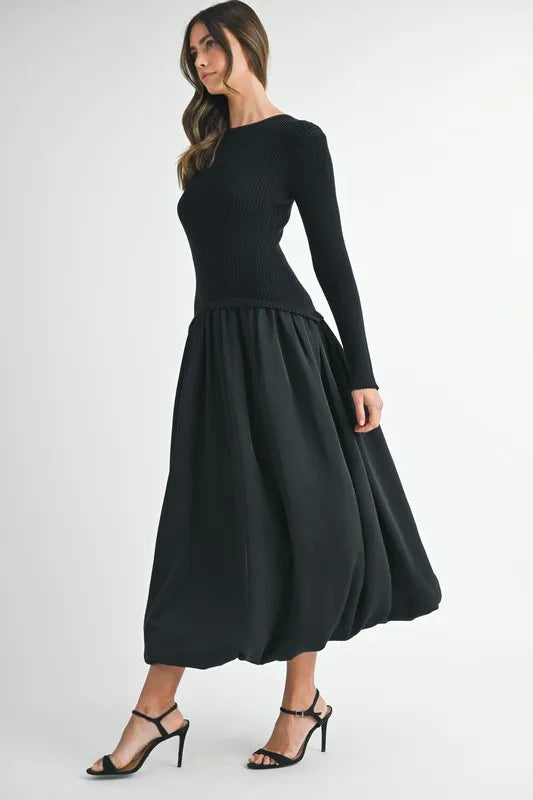 Image of MABLE Ribbed Poplin Mix Midi Sweater Dress | Queeble.shop