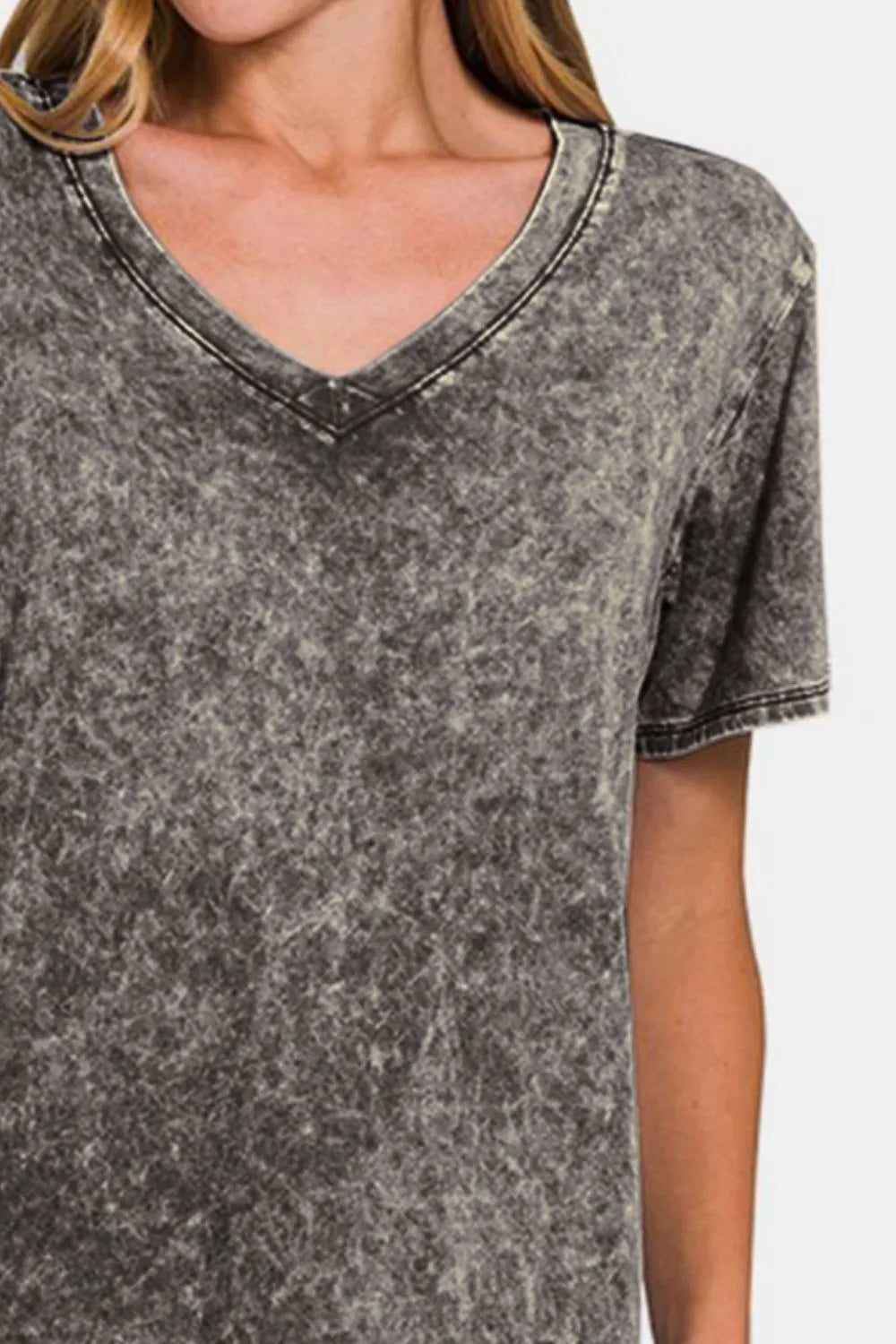Image of Zenana Full Size Washed Short Sleeve V-Neck T-Shirt | Queeble.shop