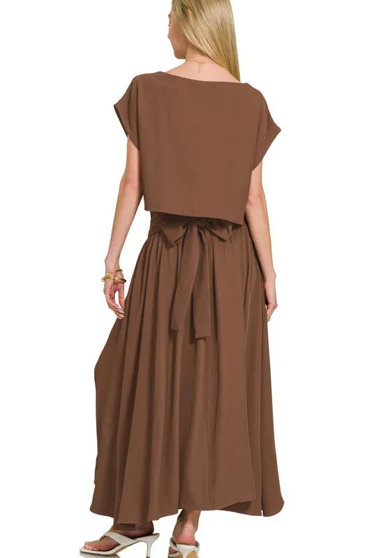 Image of Zenana Heavy Woven Span Crop Tee & Skirt Set | Queeble.shop