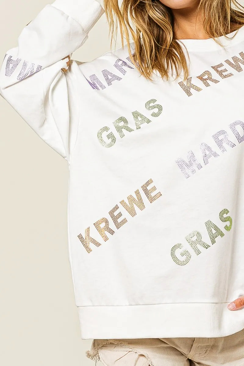 Image of BiBi Rhinestone Mardi Gras Krewe Pullover | Queeble.shop