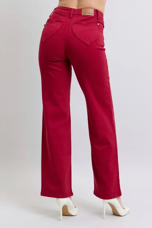 Image of Judy Blue Full Size High Waist Heart Shaped Back Pockets 90's Straight Jeans Plus Size | Queeble.shop