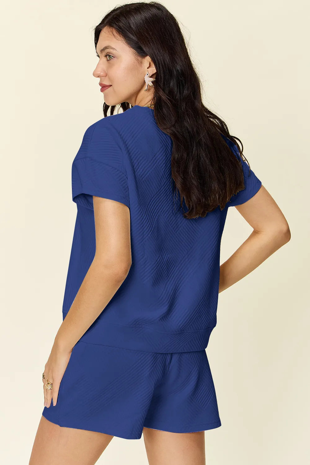 Image of Double Take Full Size Texture Short Sleeve T-Shirt and Drawstring Shorts Set | Queeble.shop